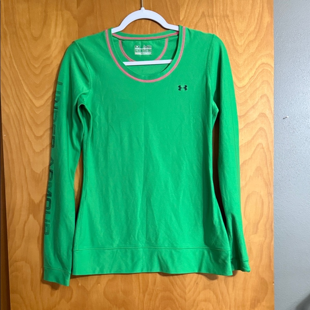 Under Armour Green Fitted Shirt with Pink Stitching
